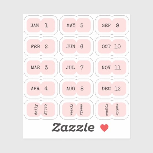 Mini Monthly Index Tabs Page Divider Pink Folded シール (シート)