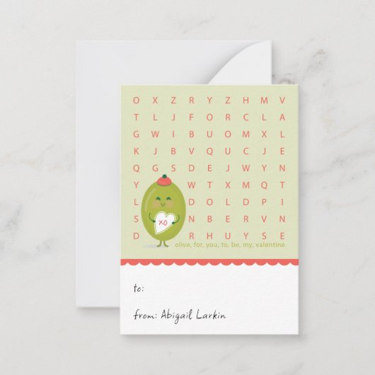 Mini Olive Word Search Kids Valentine Card ノートカード (正面)