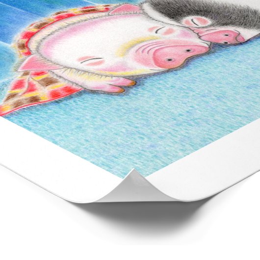 Mini Pigs Piglets Kids Art Poster Print ポスター (角)