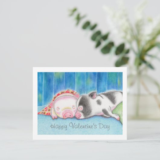 Mini Pigs Piglets Valentine's Day Flat Card (スタンド正面)