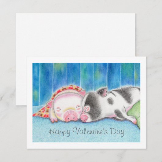 Mini Pigs Piglets Valentine's Day Flat Card (正面/裏面)