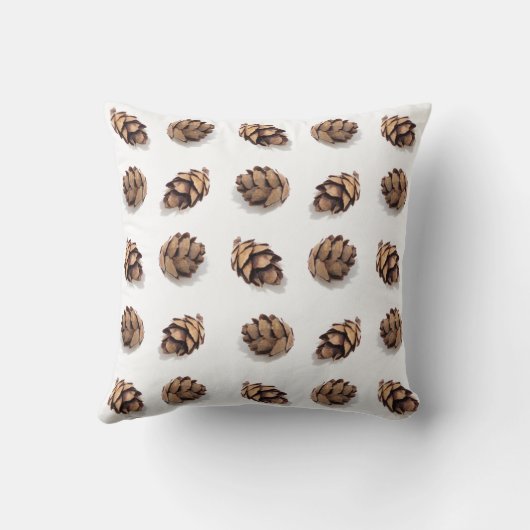 Mini Pine Cones on White Pattern クッション (裏面)