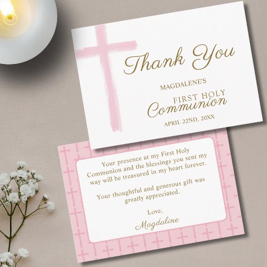 Mini Pink Cross  First Holy Communion Thank You エンクロージャーカード