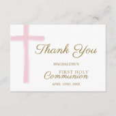 Mini Pink Cross  First Holy Communion Thank You エンクロージャーカード (正面)
