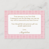 Mini Pink Cross  First Holy Communion Thank You エンクロージャーカード (裏面)