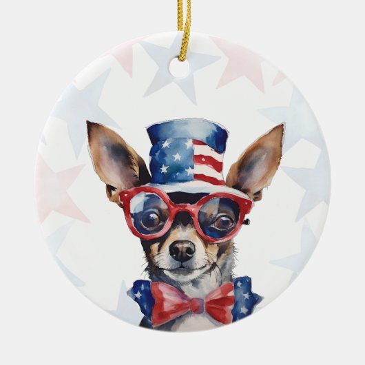 Mini Pinscher Dog, 4th of july Personalized セラミックオーナメント (正面)