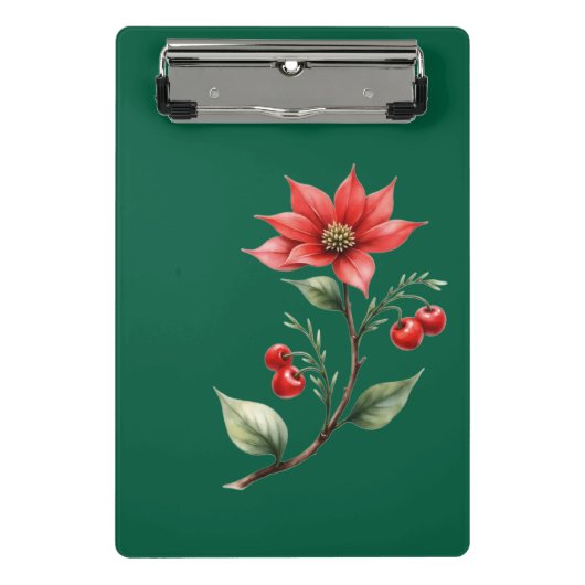 mini prancheta Natal verde e flores vermelhas ミニクリップボード (正面)