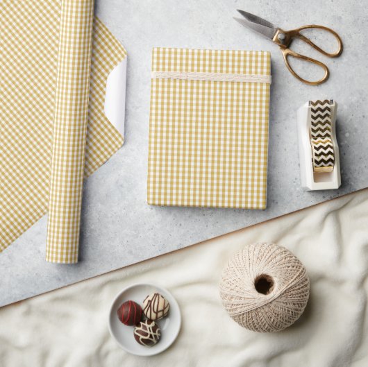 Mini Spicy Mustard Yellow Gingham Check Pattern ラッピングペーパー (クラフト)