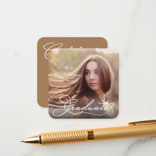 MINI Square Graduation Photo Invitations エンクロージャーカード (正面/裏面インサイチュ)