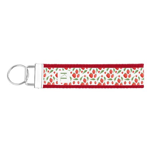 Mini Strawberry Print Pattern Keychain リストバンドキーホルダー (鍵左)