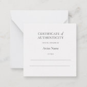 Mini White Certificate of Authenticity for Art  ノートカード (正面)