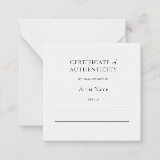 Mini White Certificate of Authenticity for Art  ノートカード (正面)
