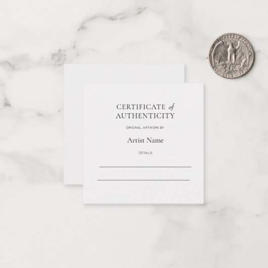Mini White Certificate of Authenticity for Art  ノートカード (正面/裏面インサイチュ)