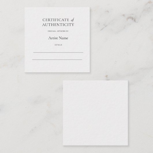 Mini White Certificate of Authenticity for Art  ノートカード (正面/裏面)
