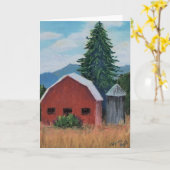Miniature Barn Set – Red Barn Greeting Card カード (黄色い花)
