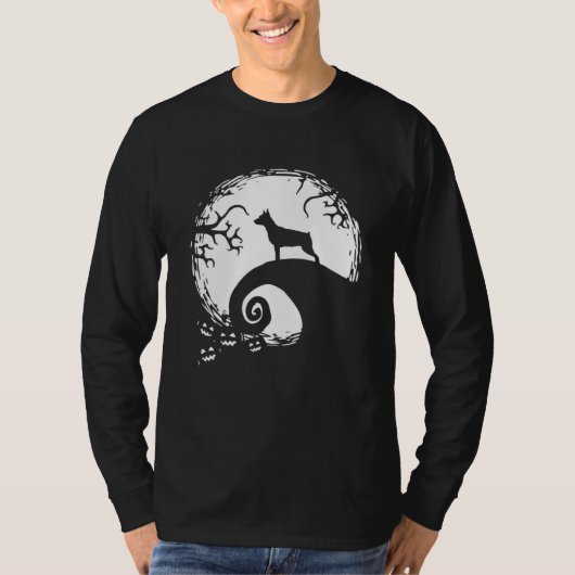 Miniature Pinscher And Moon Halloween Tシャツ (正面)