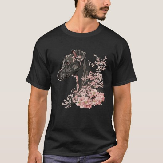 Miniature Pinscher Cherry Blossom Dog Breed Japane Tシャツ (正面)