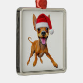 Miniature Pinscher Santa Hat Christmas Dog Min Pin メタルオーナメント (右)