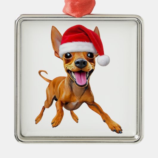 Miniature Pinscher Santa Hat Christmas Dog Min Pin メタルオーナメント (正面)