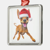 Miniature Pinscher Santa Hat Christmas Dog Min Pin メタルオーナメント (左)