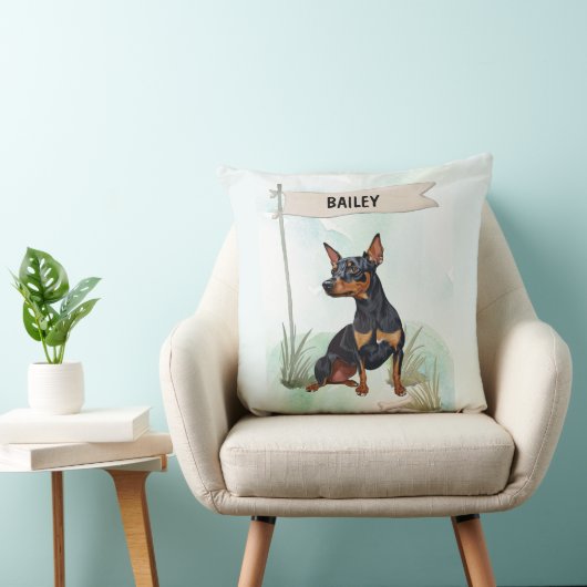 Miniature Pinscher Watercolor Personalized Dog クッション (椅子)
