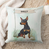 Miniature Pinscher Watercolor Personalized Dog クッション (ブランケット)