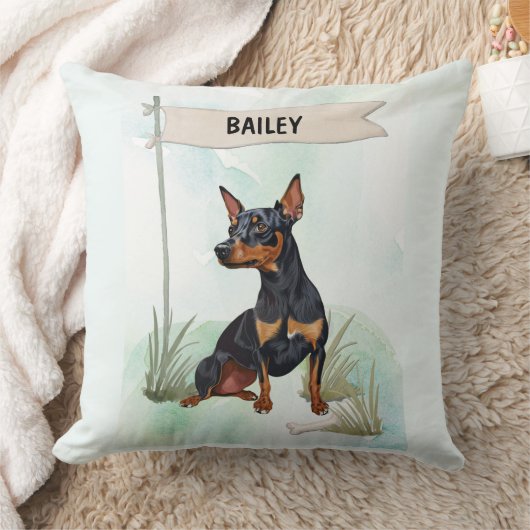 Miniature Pinscher Watercolor Personalized Dog クッション (ブランケット)