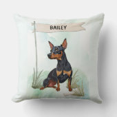 Miniature Pinscher Watercolor Personalized Dog クッション (正面)