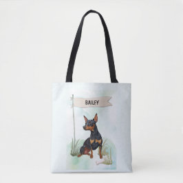 Miniature Pinscher Watercolor Personalized Dog トートバッグ