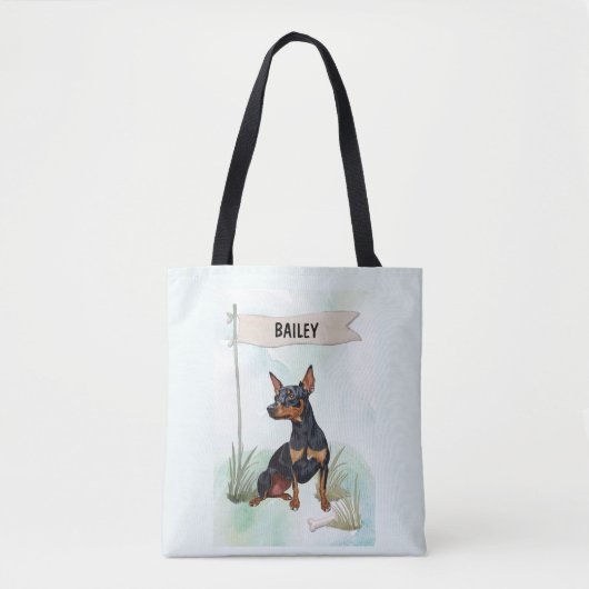Miniature Pinscher Watercolor Personalized Dog トートバッグ (正面)
