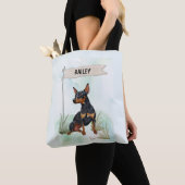 Miniature Pinscher Watercolor Personalized Dog トートバッグ (クローズアップ)