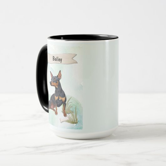 Miniature Pinscher Watercolor Personalized Dog マグカップ (正面左)