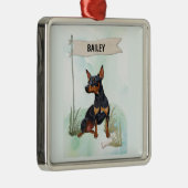 Miniature Pinscher Watercolor Personalized Dog メタルオーナメント (右)