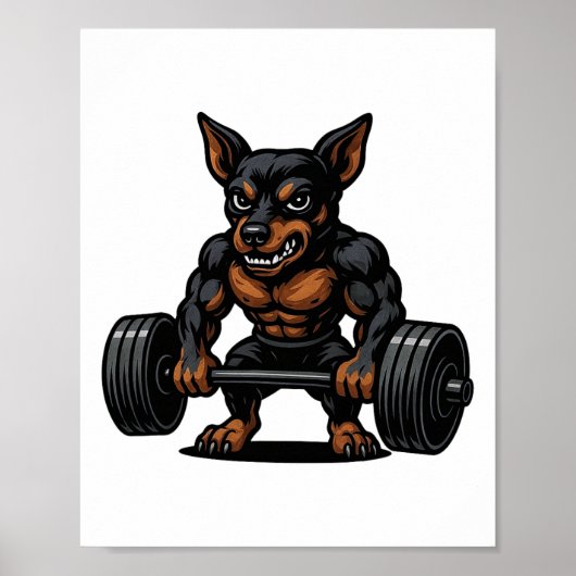 Miniature Pinscher Weightlifting Bodybuilder Worko ポスター (正面)