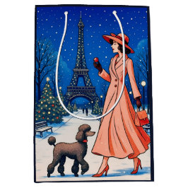 Miniature Poodle Holiday ミディアムペーパーバッグ
