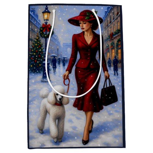 Miniature Poodle Holiday  ミディアムペーパーバッグ (正面)