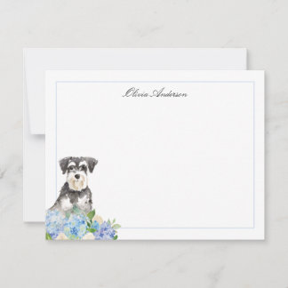Miniature Schnauzer Blue Hydrangea Personalized ノートカード