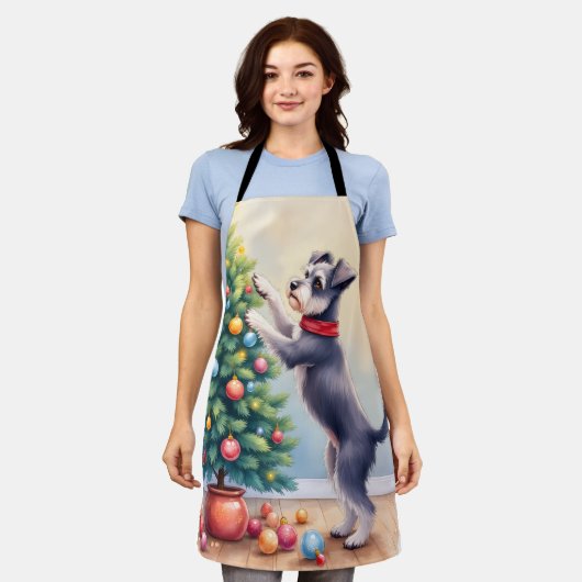 Miniature Schnauzer Decorating Christmas Tree Dog  エプロン (着用した状態)