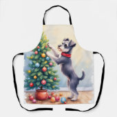 Miniature Schnauzer Decorating Christmas Tree Dog  エプロン (正面)