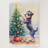 Miniature Schnauzer Decorating Christmas Tree Dog ジグソーパズル (縦)