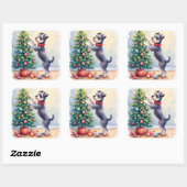 Miniature Schnauzer Decorating Christmas Tree Dog  スクエアシール (シート)