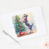Miniature Schnauzer Decorating Christmas Tree Dog  スクエアシール (封筒)