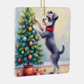 Miniature Schnauzer Decorating Christmas Tree Dog セラミックオーナメント (右)