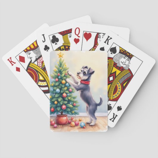 Miniature Schnauzer Decorating Christmas Tree Dog  トランプ (裏面)