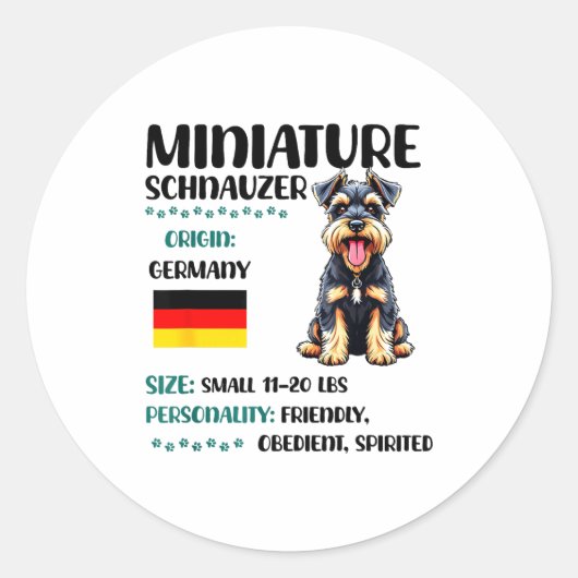 Miniature Schnauzer Origin Funny Mini Schnauzer Lo ラウンドシール (正面)