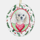 Miniature White Poodle Holly Border セラミックオーナメント (左)