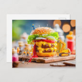 miniature workers building cheeseburger with excav シーズンポストカード (正面/裏面)