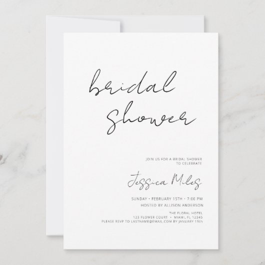Minimaistスクリプトブライダルシャワー 招待状 (正面)