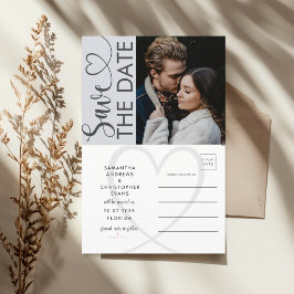 Minimal ダスティブルー Photo & Heart Save the Date  案内状