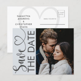 Minimal ダスティブルー Photo & Heart Save the Date 案内状